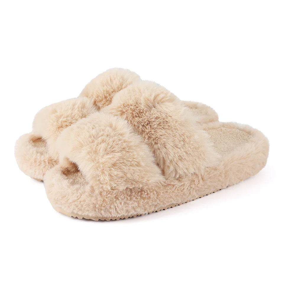 Women's Open Toe Slippers Plush Adjustable Strap Soft Sole