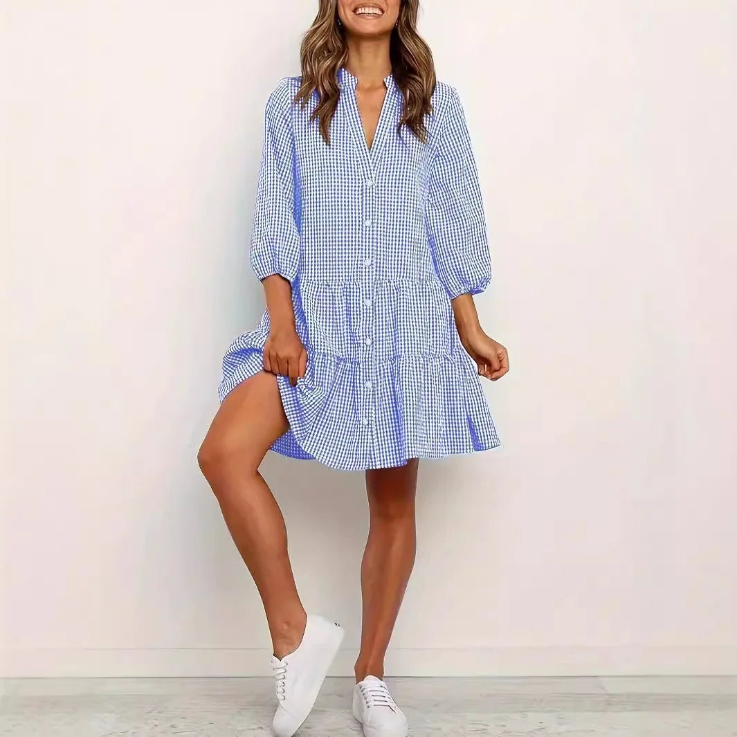Women's V-Neck Shirt Dress - 
Fashinoza