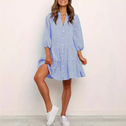 Women's V-Neck Shirt Dress - 
Fashinoza
