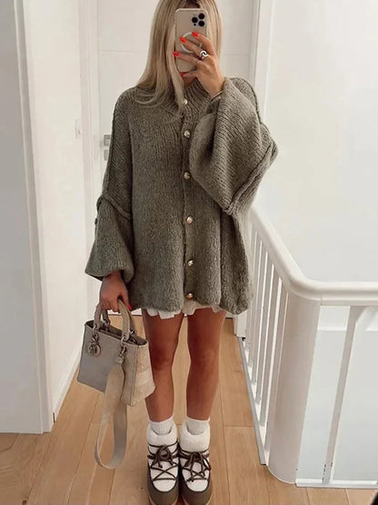 Women's Bat Sleeve Cardigan Open Front Lapel Black