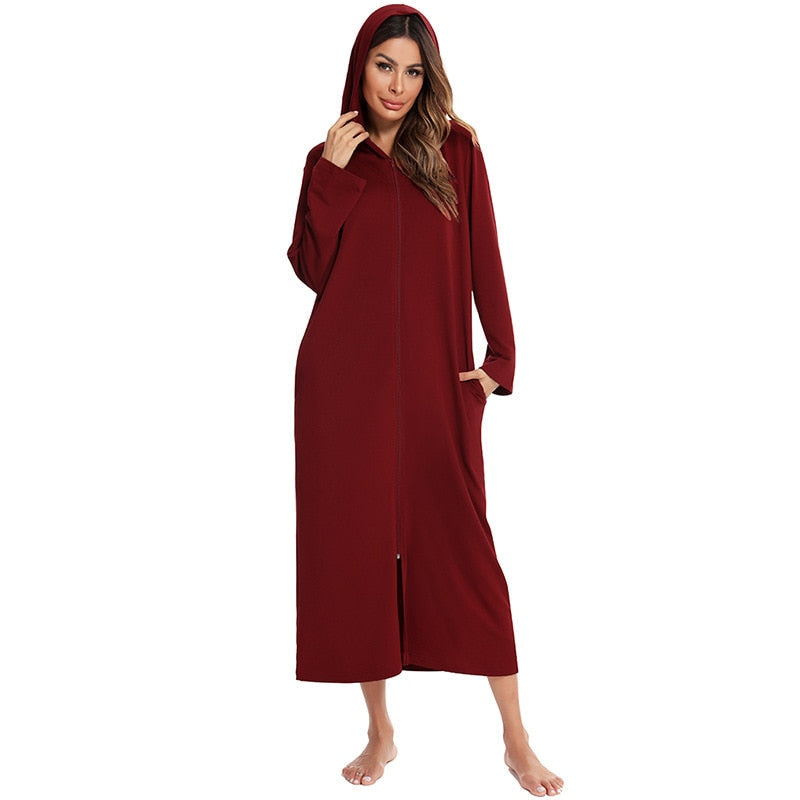 Women's Hooded Fleece Zip Up Nightdress