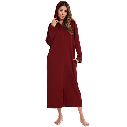 Women's Hooded Fleece Zip Up Nightdress