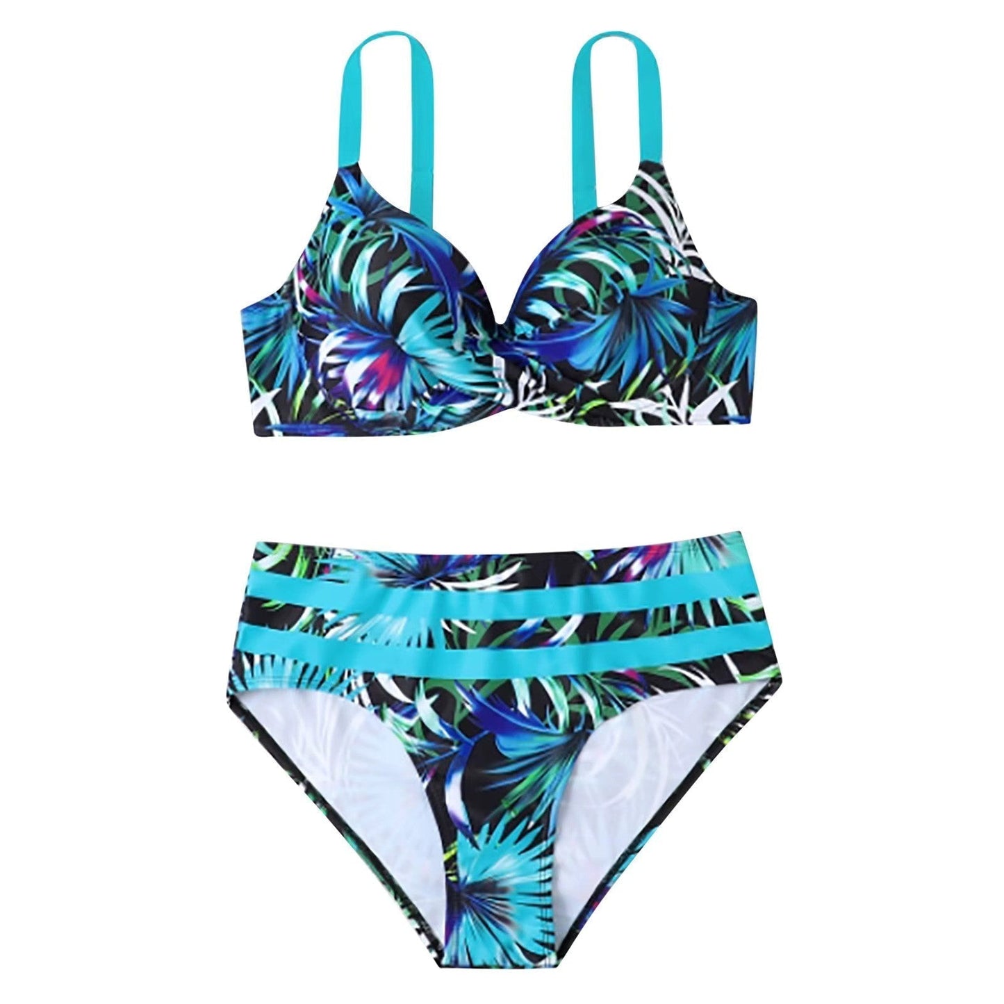 Women's High Waist Leaf Print Bikini Swimsuit