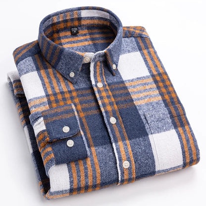 Men's Plaid Button Shirt Pointed Collar Chest Pocket