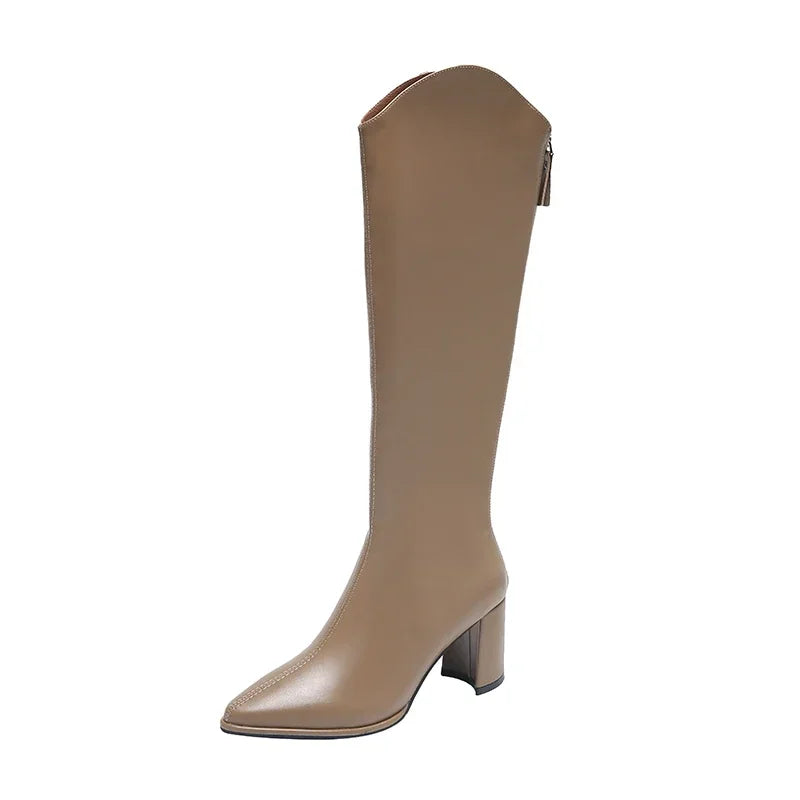 Women's Knee High Boots Side Zip Block Heel