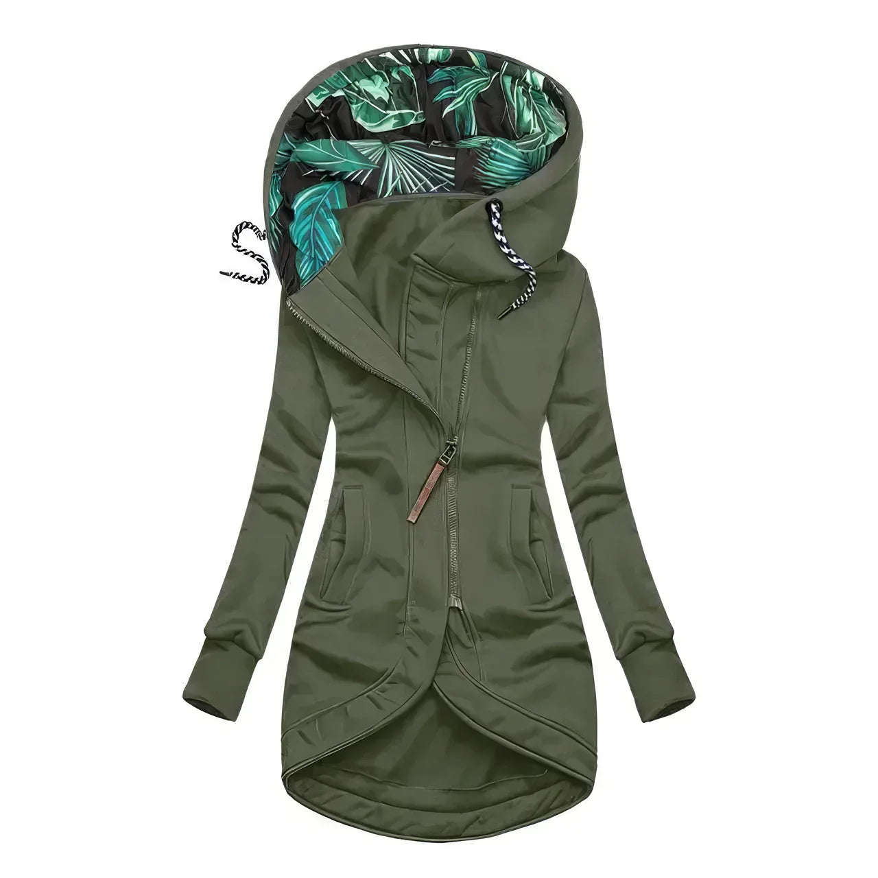 Women's Hooded Longline Zip Up Jacket