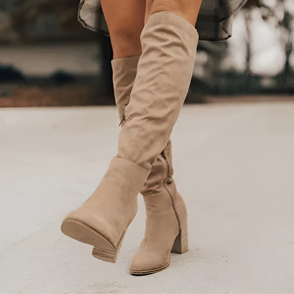 Women's Knee-High Boots Low Heel Closed Toe
