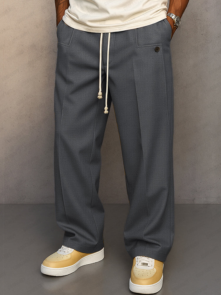 Men's Straight Leg Pants Drawstring Waist Pleated Front