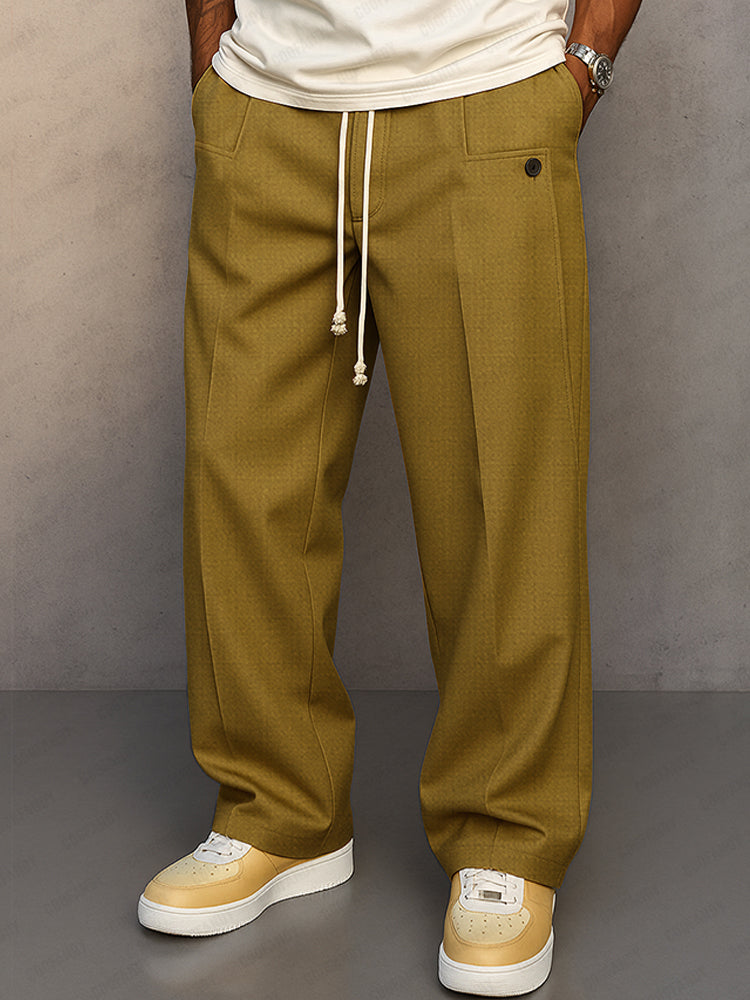 Men's Straight Leg Pants Drawstring Waist Pleated Front