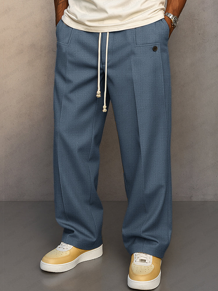 Men's Straight Leg Pants Drawstring Waist Pleated Front