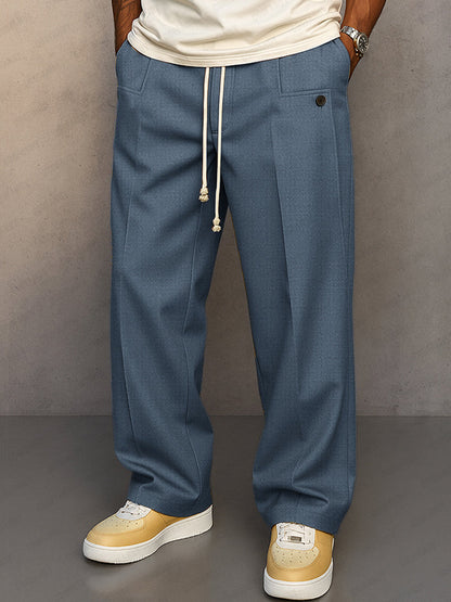 Men's Straight Leg Pants Drawstring Waist Pleated Front