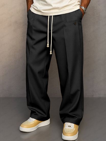 Men's Straight Leg Pants Drawstring Waist Pleated Front