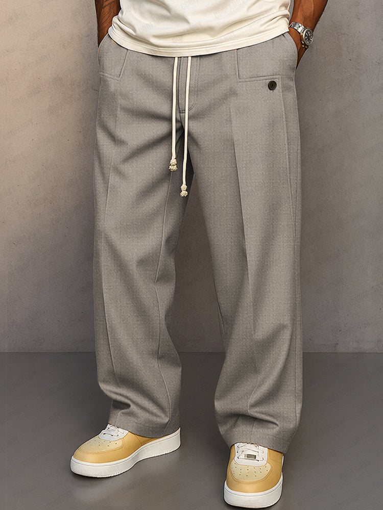 Men's Straight Leg Pants Drawstring Waist Pleated Front