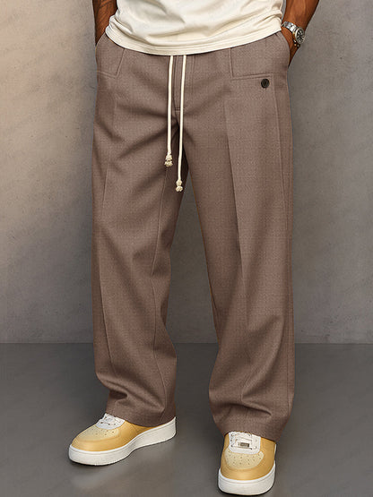 Men's Straight Leg Pants Drawstring Waist Pleated Front