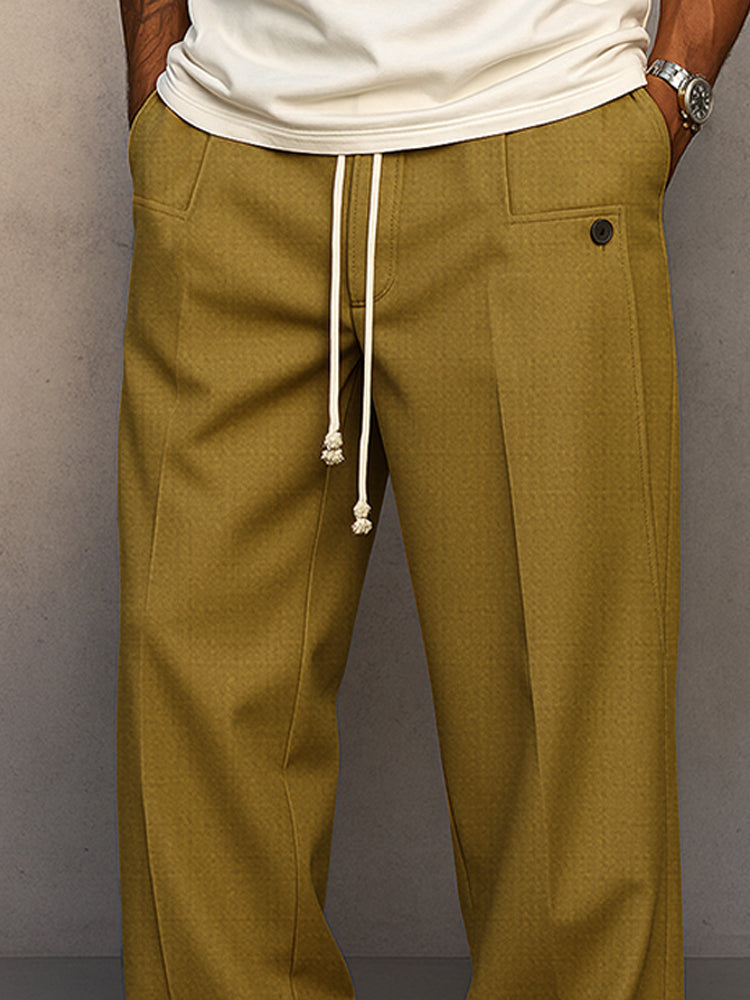 Men's Straight Leg Pants Drawstring Waist Pleated Front
