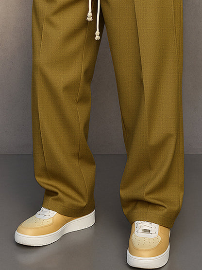 Men's Straight Leg Pants Drawstring Waist Pleated Front