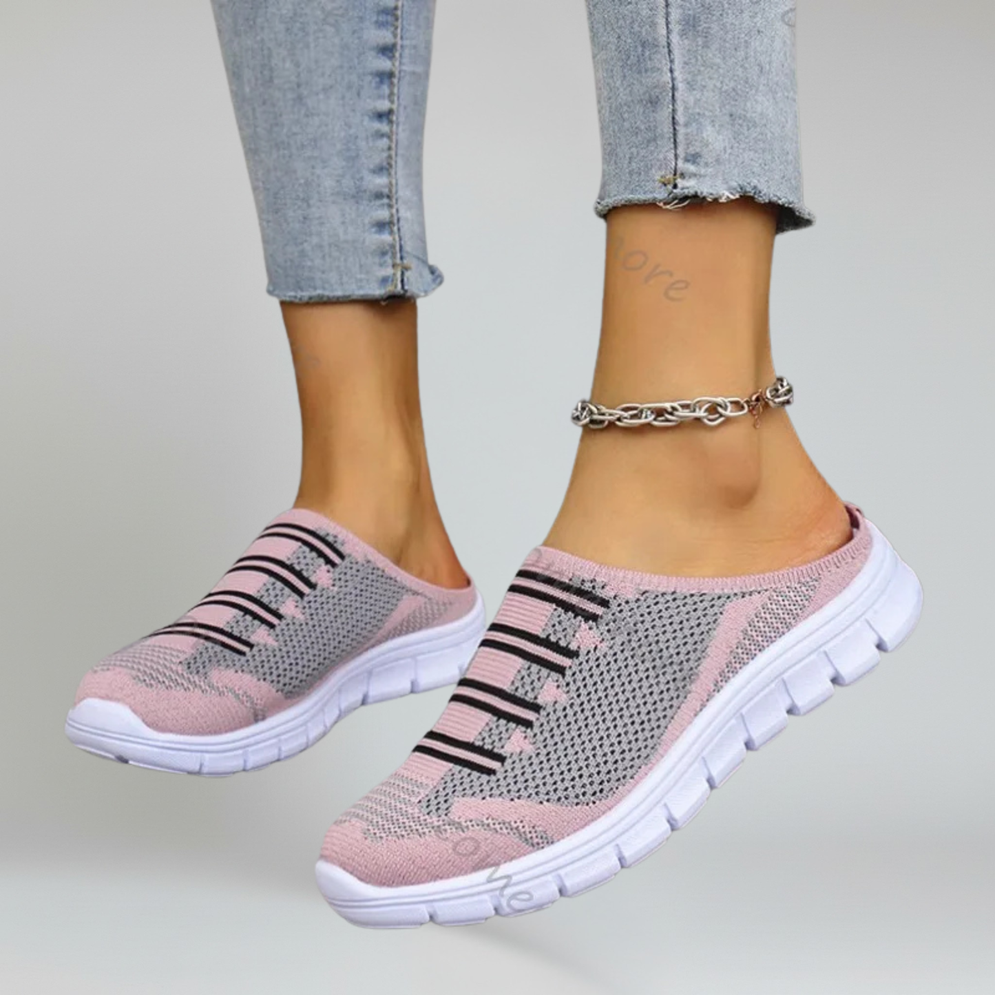Women’s Slip-On Walking Mules with Breathable Air Mesh and Platform Rubber Outsole