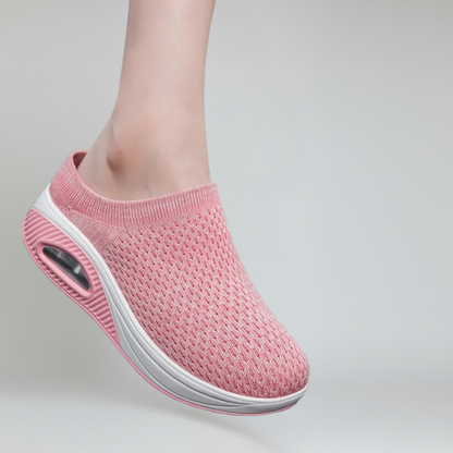 Women’s Slip-On Walking Mules with Breathable Cotton Mesh and Platform Rubber Sole