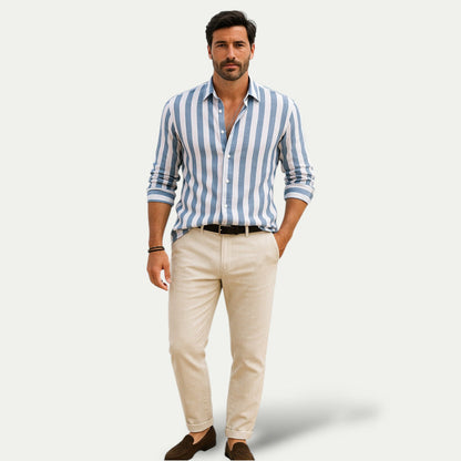 Men's Linen Stripe Dress Shirt