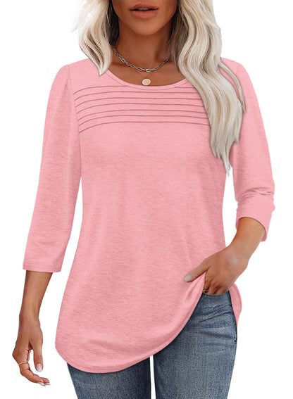 Women's Crew Neck 3/4 Sleeve Pleated Chest