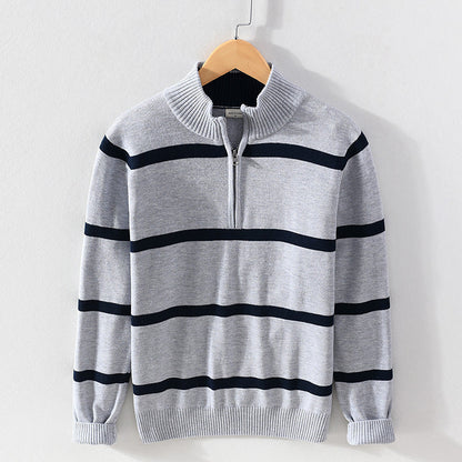 Striped Half-Zip Knit Sweater
