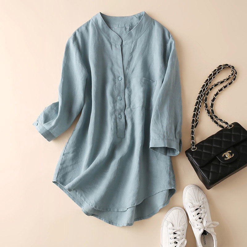 Women's Linen Tunic Blouse - 
Fashinoza
