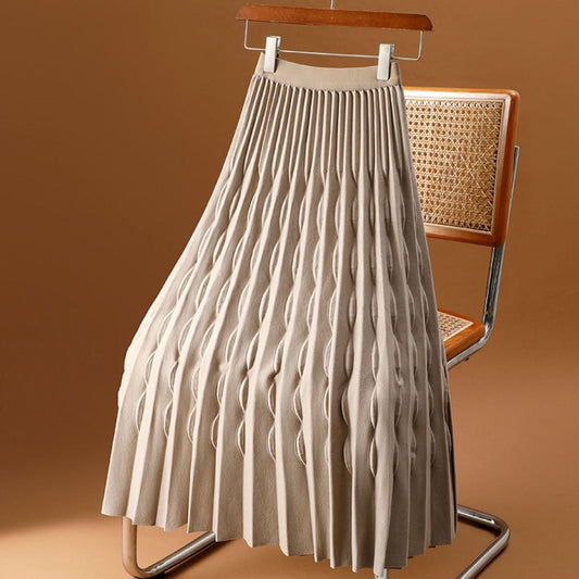 Women's Pleated A-Line Midi Skirt Embossed Detail - 
Fashinoza