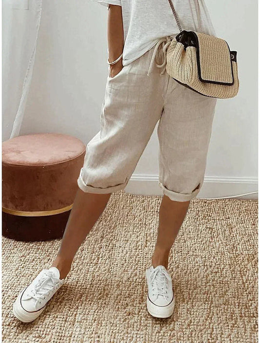 Women's Linen Summer Pants Breezy Beige - Fashinoza