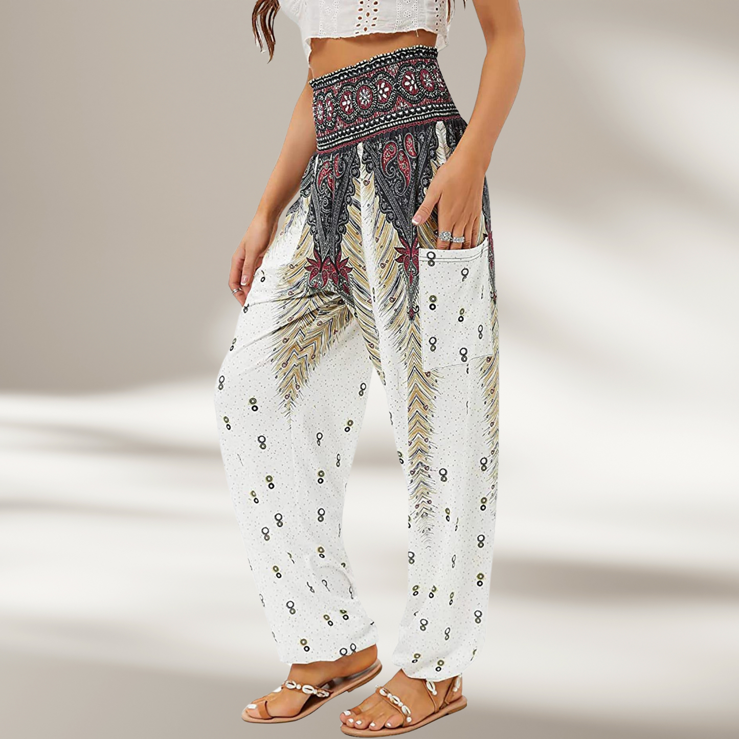 Women's High-Waisted Harem Pants Bohemian Print - 
Fashinoza