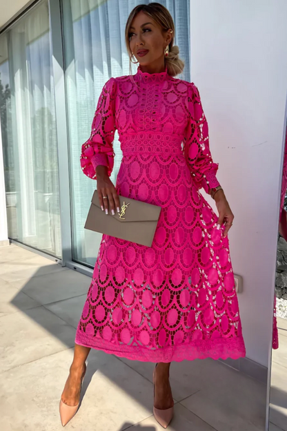 Women's Midi Dress Lace Waist Defined