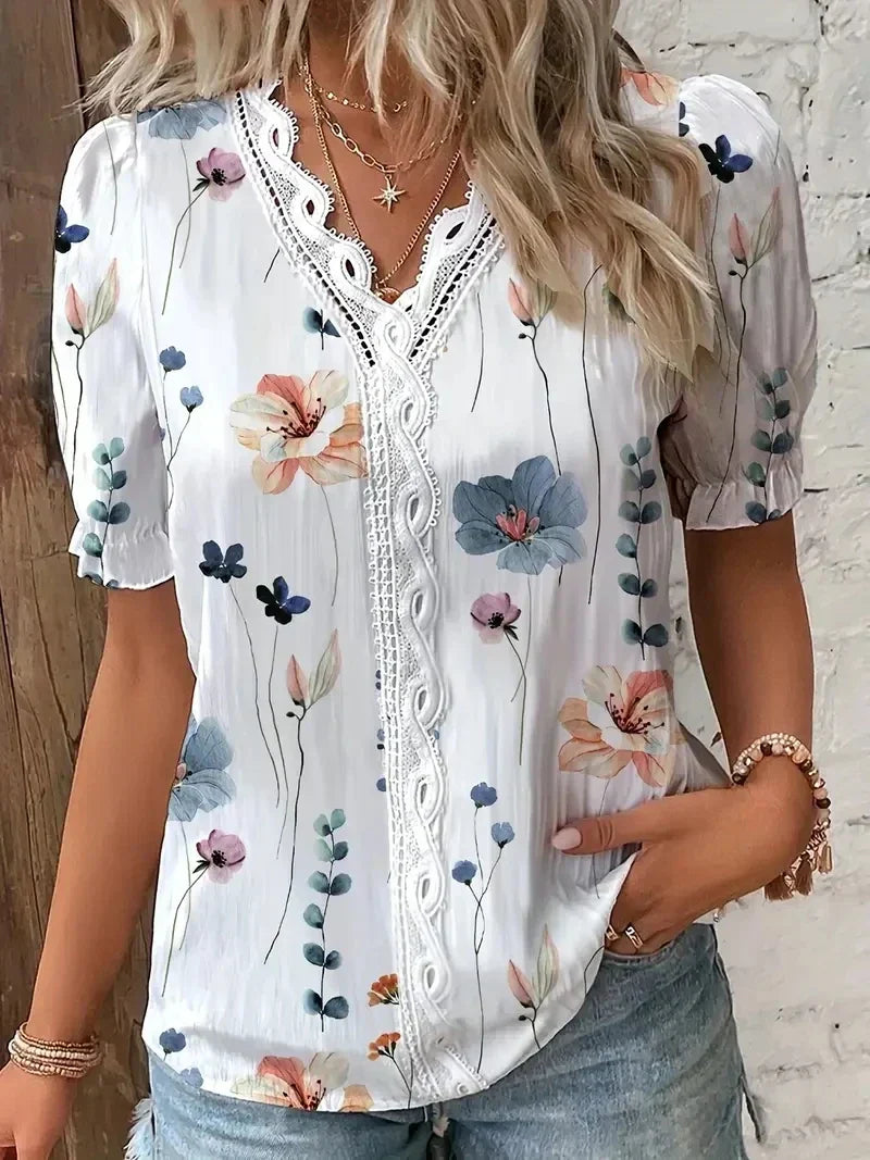 Women's Floral Lace V-Neck Blouse