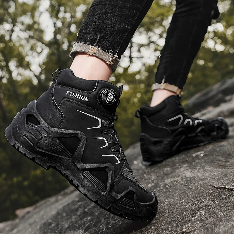 Men’s Waterproof Outdoor Hiking Boots with Microfiber Leather and Rotating Buckle Closure