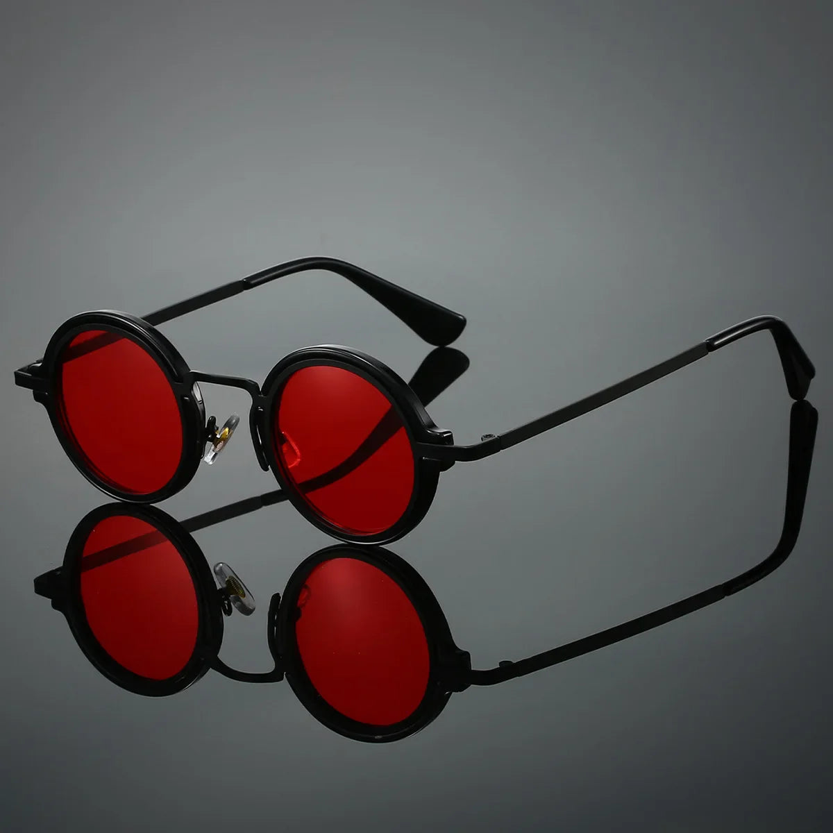 Round Metal Sunglasses Black - 
Fashinoza