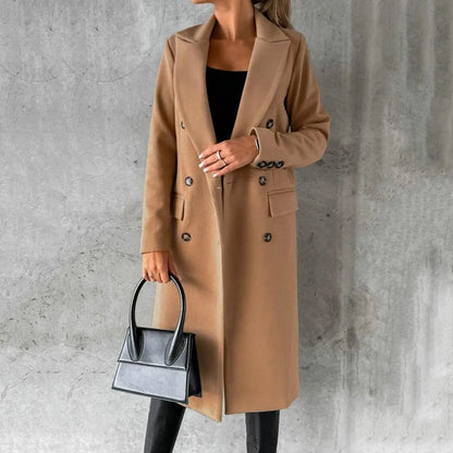 Women's Double-Breasted Trench Coat Long Button Cuffs