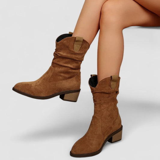 Women's Mid Calf Block Heel Boots - Fashinoza