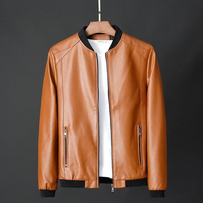 Men's Leather Bomber Jacket - 
Fashinoza