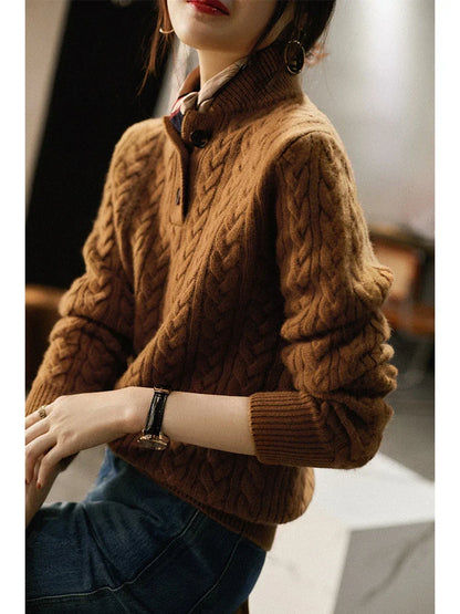 Cable-Knit Button Collar Sweater