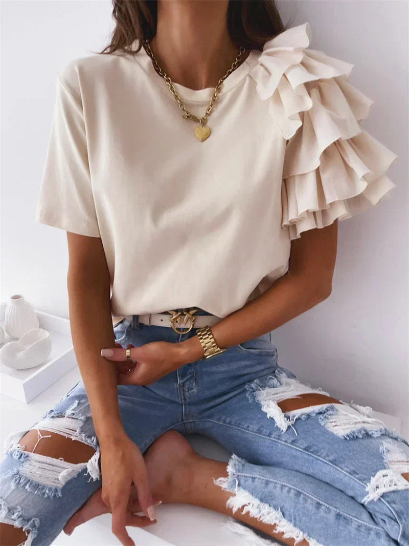 Women's Short Sleeve Ruffle Blouse