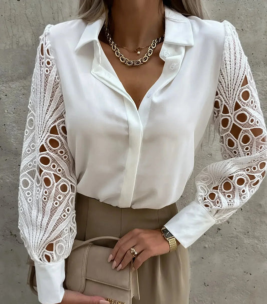 Women's Elegant Blouse with Ruffled Sleeves - Fashinoza
