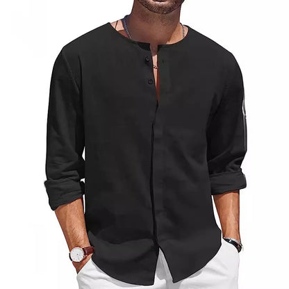 Men's Linen Henley Shirt Lightweight Beige