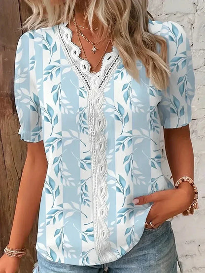 Women's Floral Lace V-Neck Blouse - Fashinoza