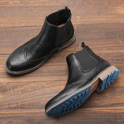 Men's Chelsea Boots Leather Ankle Brogue Brown - Fashinoza