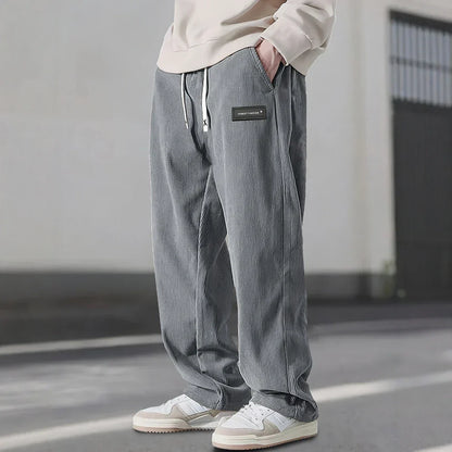Men's Straight Leg Ribbed Pants Drawstring Waist