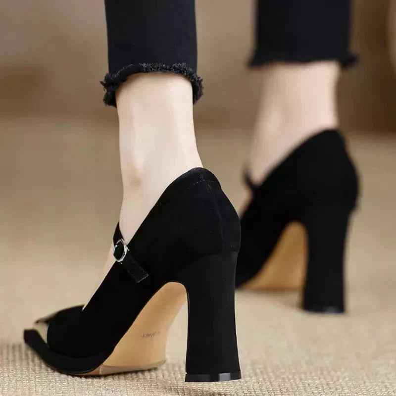 Women's Mary Jane Pumps Cap Toe Block Heel Strap