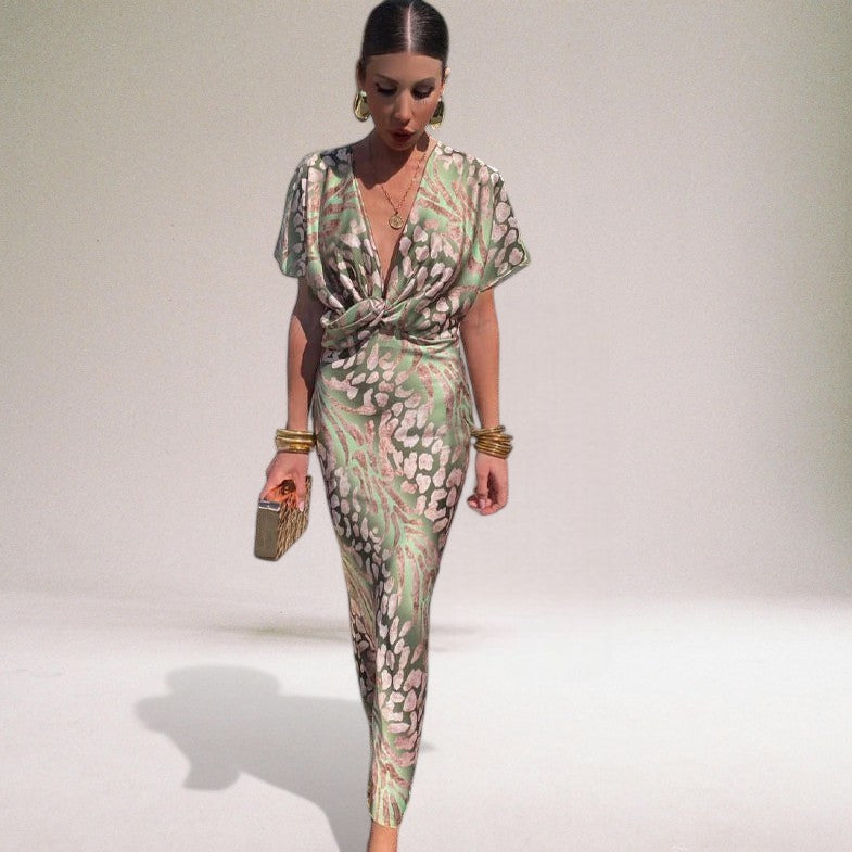 Women's Elegant Maxi V-Neck Dress - 
Fashinoza