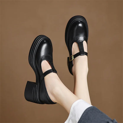 Women's Block Heel Mary Jane Pumps Round Toe Strap