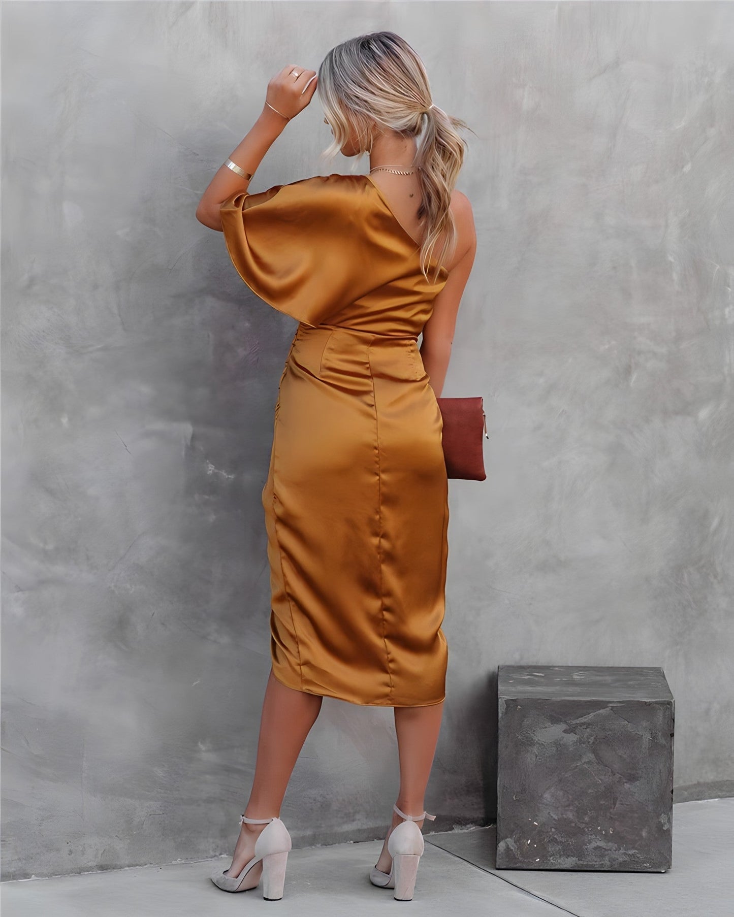 Women's Midi Dress One Shoulder Flutter Sleeve Black