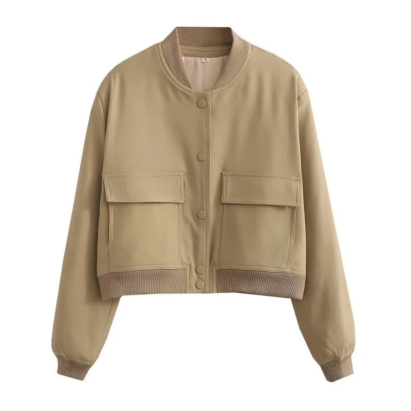 Women's Bomber Jacket Lightweight Cotton Button Front