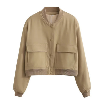 Women's Bomber Jacket Lightweight Cotton Button Front