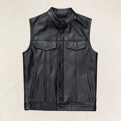 Men's Leather Vest Soft Genuine Leather Zipper Collar